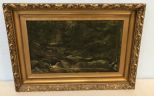 Antique Oil Painting of Creek and Woods