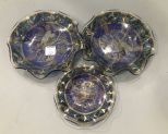 Crimped Art Glass Peacock Dishes