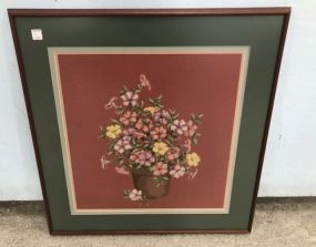 Framed Needle Point Still Life Flowers