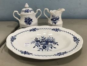 Dresden Blue Ironstone Platter, Creamer, Sugar