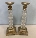 Pair of Modern Glass and Gold Gilt Candle Holders