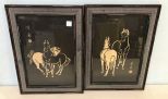 Pair of Oriental Style Horse Wood Block Prints