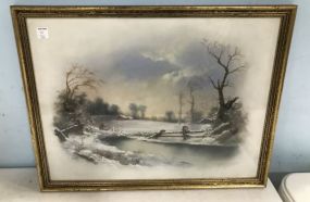 Original Pastel of Winter Fishing by Hunt