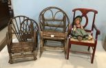 Group of Dolls Twig Furniture and Chair