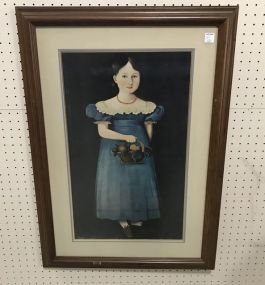 Framed Girl in Dress with Fruit Basket