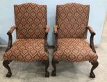 Pair of South Wood Ball-n-Claw Upholstered Arm Chairs