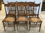 6 Vintage Oak Pressed Back Dinning Chairs