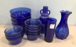 Group of Blue Glass Ware Pieces