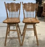 Pair of Modern Oak Pressed Back Bar Stools