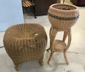 Wicker Planter and Wicker Stool