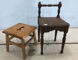 Foot Stool and Small Wood Chair