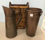 Brass Decorative Planters and Bamboo Style Basket