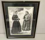 Framed Drawing Print with Ladies