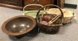 Group of Baskets and Metal Bucket