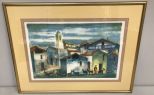 Village Watercolor Print Signed