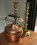 Copper Kettle and Brass Candle Holders