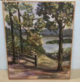 Oil Painting of Landscape with Trees and Fence by ARW