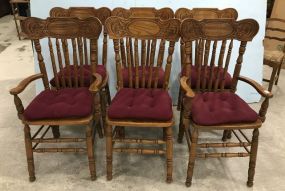 Six Pressed Back Oak Dining Chairs