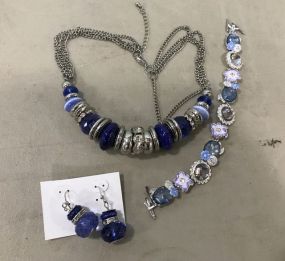 Shades Blue & Grey Napier Bracelet, Earrings, and Short Necklace