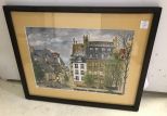 Mid Century Original Watercolor of Paris Street Singed Suz Mootz