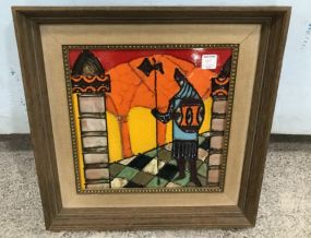 Framed Painted Tile of Knight