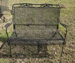 Outdoor Black Wrought Iron Patio Bench