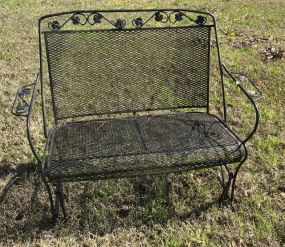 Outdoor Black Wrought Iron Patio Bench