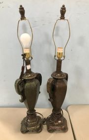 Pair of Rustic Resin Urn Style Lamps