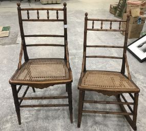 Two Antique Cane Bottom Chair and Rocker