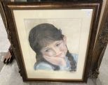 Large Pastel Portrait of Girl by Elizabeth Hilton