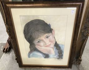 Large Pastel Portrait of Girl by Elizabeth Hilton
