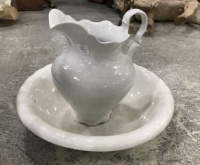 TST White Porcelain Wash Pitcher and Bowl