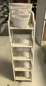 Wicker Shelf Unit Stand and Wicker Waste Basket