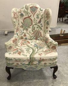 Mary Webb Wood Needle Point Wing Back Arm Chair