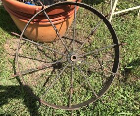 Vintage Iron Wagon Wheel with Hanging Hooks