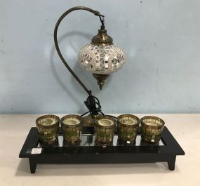 Decorative Mosaic Style Desk Lamp and Mirrored Display Stand