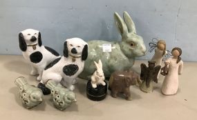 Pottery Dogs, Rabbit, Birds