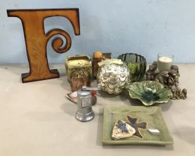 Group of Miscellaneous Decor and Candle Holder