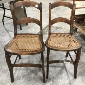 Antique Primitive Style Cane Bottom Side Chairs