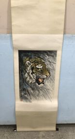 Oriental Tiger Block Print on Scroll