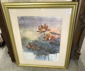 Gold Framed Dragonfly and Flower Print