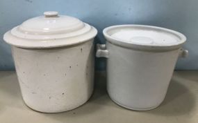 Two White Stoneware Pots