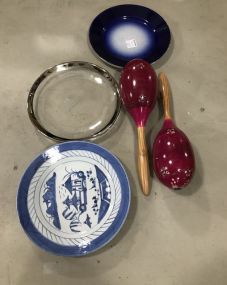 Three Collectible Plates and Maracas