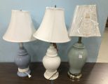 Three Gray, White,  and Blue Glass Table Lamps