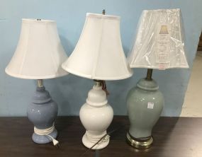 Three Gray, White,  and Blue Glass Table Lamps