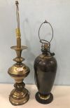Colonial Style Brass Lamp and Painted Brass Urn Style Lamp