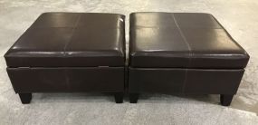 Pair of Brown Vinyl Ottomans