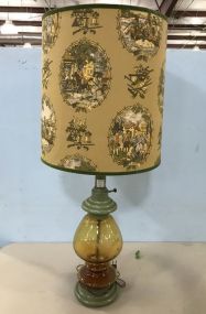 Amber Color Vintage Etched Glass Lamp