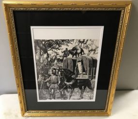 Framed Lithograph of Village Scene