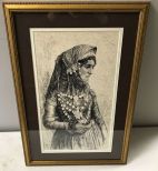 Drawing Print Portrait of Woman